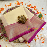 Half White with Purple Kora Muslin Saree-VS1705